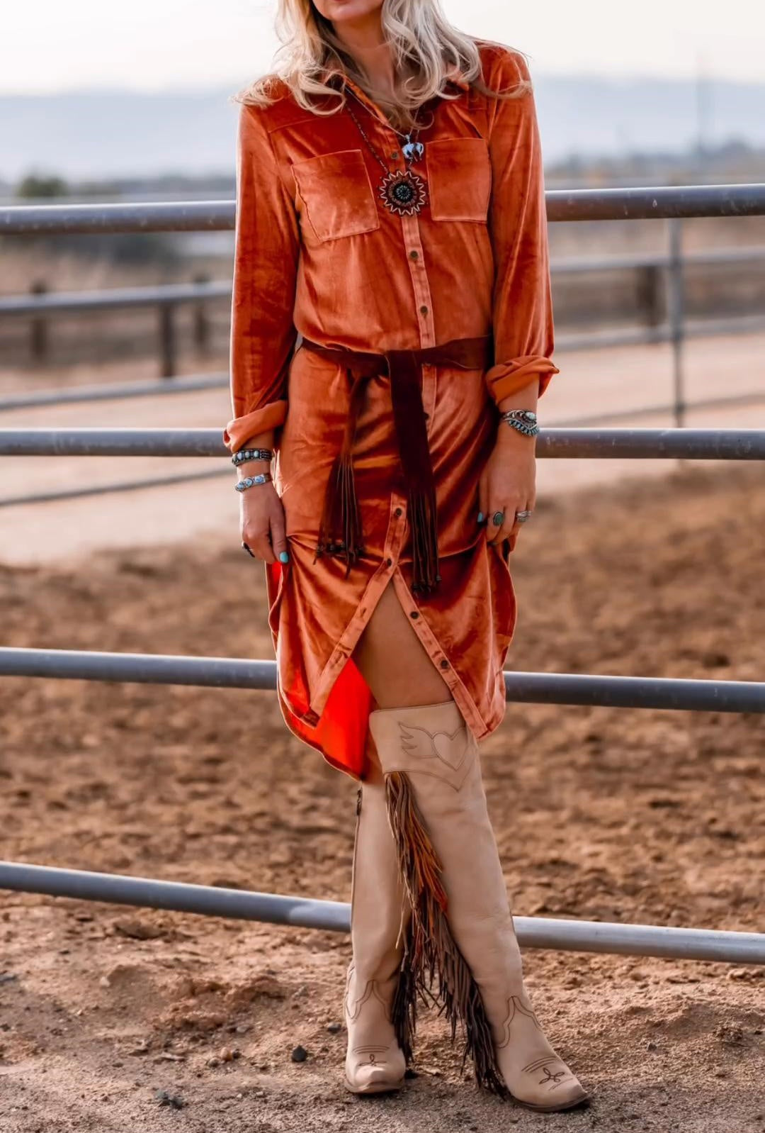 Western Gorgeous Velvet Vintage Botton Dress