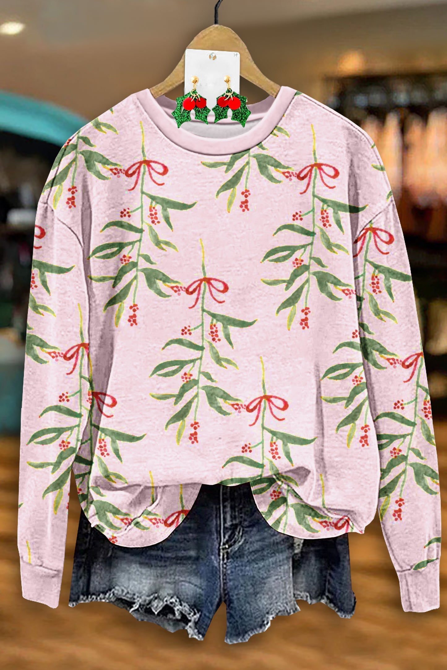 Christmas Holly Print Sweatshirt