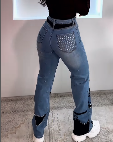 Hip-Hop Rhinestone Studded Jeans (Pre-Sale)