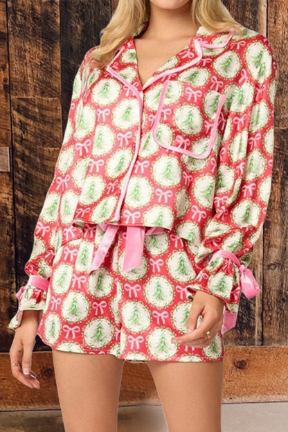 Christmas Tree Bow Print Pajama Set