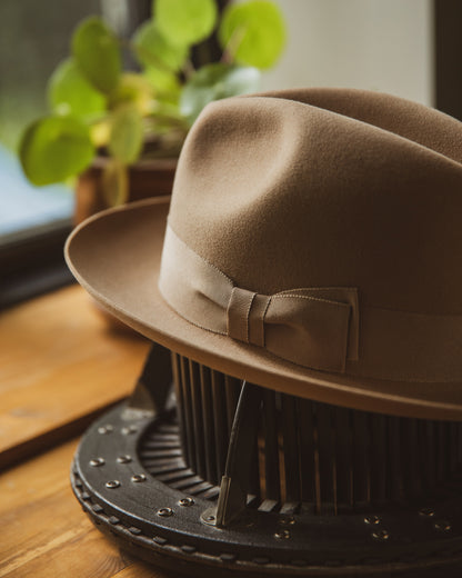 Bespoke Handmade Fedora - Special hat band-Camel