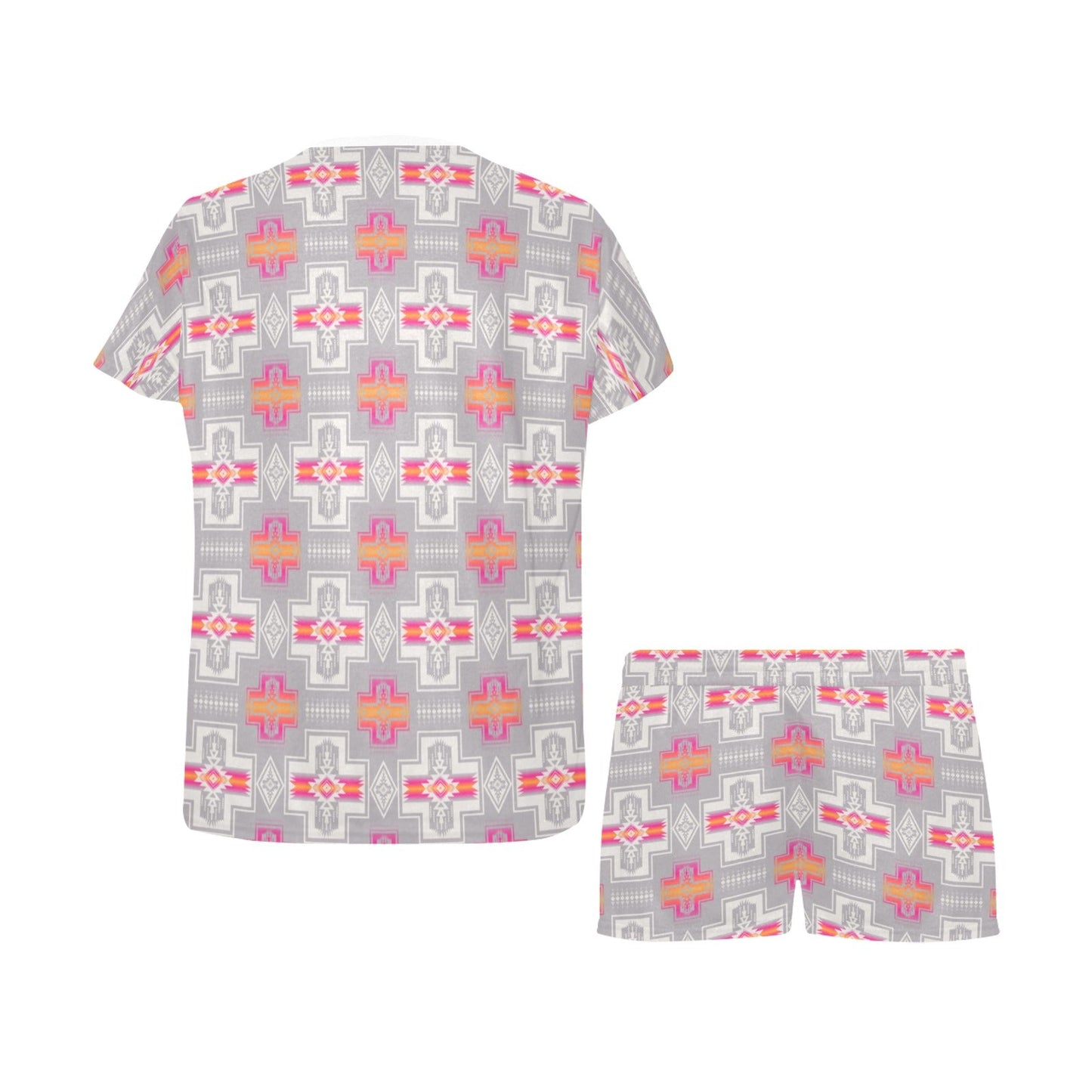 Pink Fire Aztec Western T Shirt Shorts Pajama Set