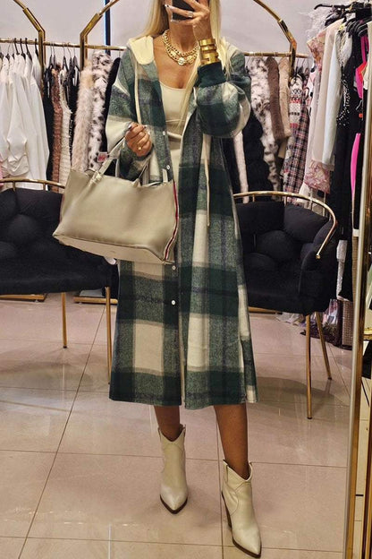 Women's Hooded Checkered Long Coat