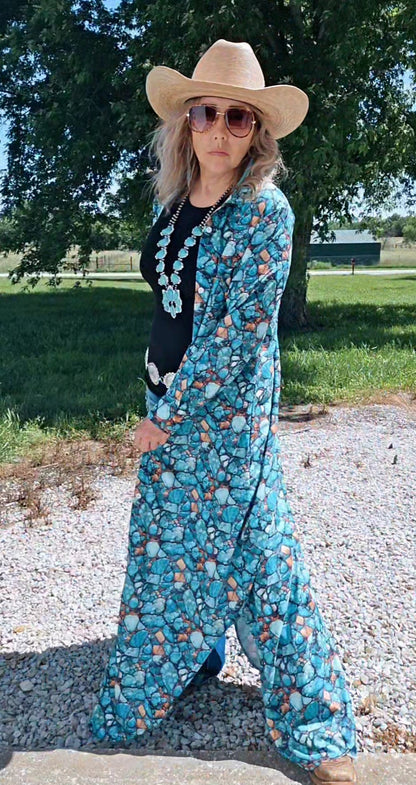 All Turquoise Long Duster Dress