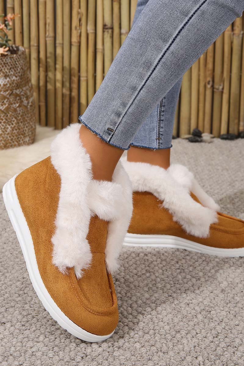 Women's cotton suede round toe casual plush shoes