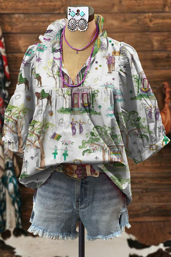 Elegant Contrasting Mardi Gras Blouse