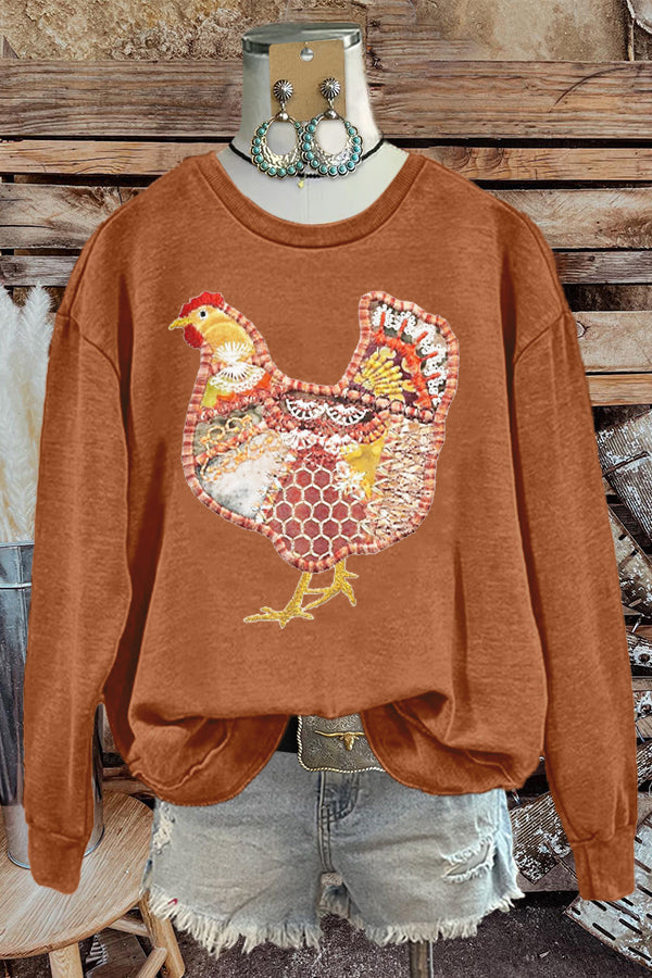 Unique Farm Hen Print Sweatshirt