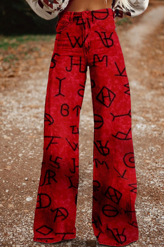 Vintage Western Oracle Print Wide Leg Trousers