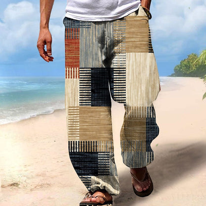 Men's Beach Drawstring Elastic Waist Geometric Print Pants