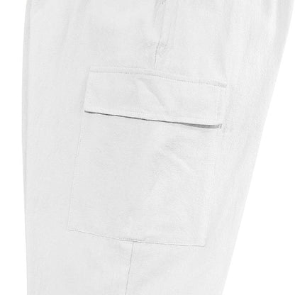 Men's Casual Multi-Pocket Drawstring Cotton Linen Straight Leg Drawstring Pants