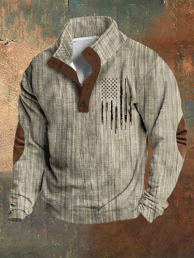 Men'S Vintage Textured Fabric Flag Print Sweatshirt