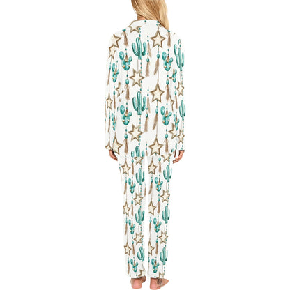 Turquoise Christmas Cactus Women's Western Pajamas