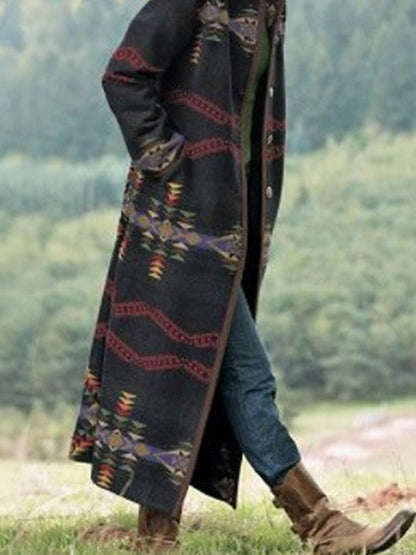 Casual Tribal Printed Long Sleeve Overcoat