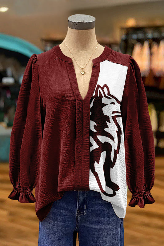 Texas A&M University Aggies Gameday Football Print Puff Sleeve Blouse