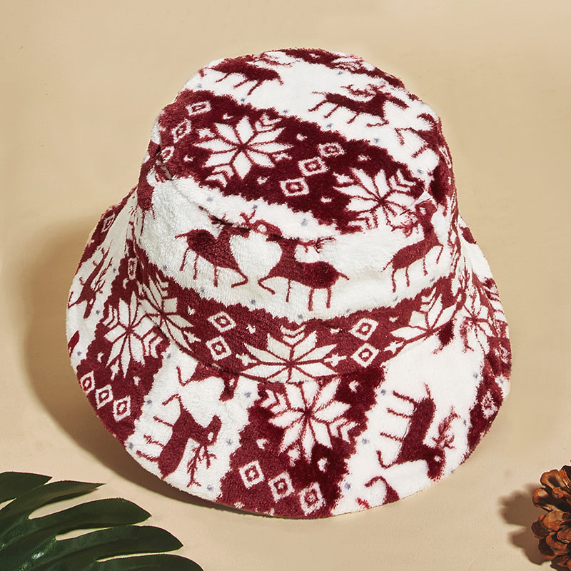 Fashion Christmas Snowflake Print Fluffy Fisherman Hat