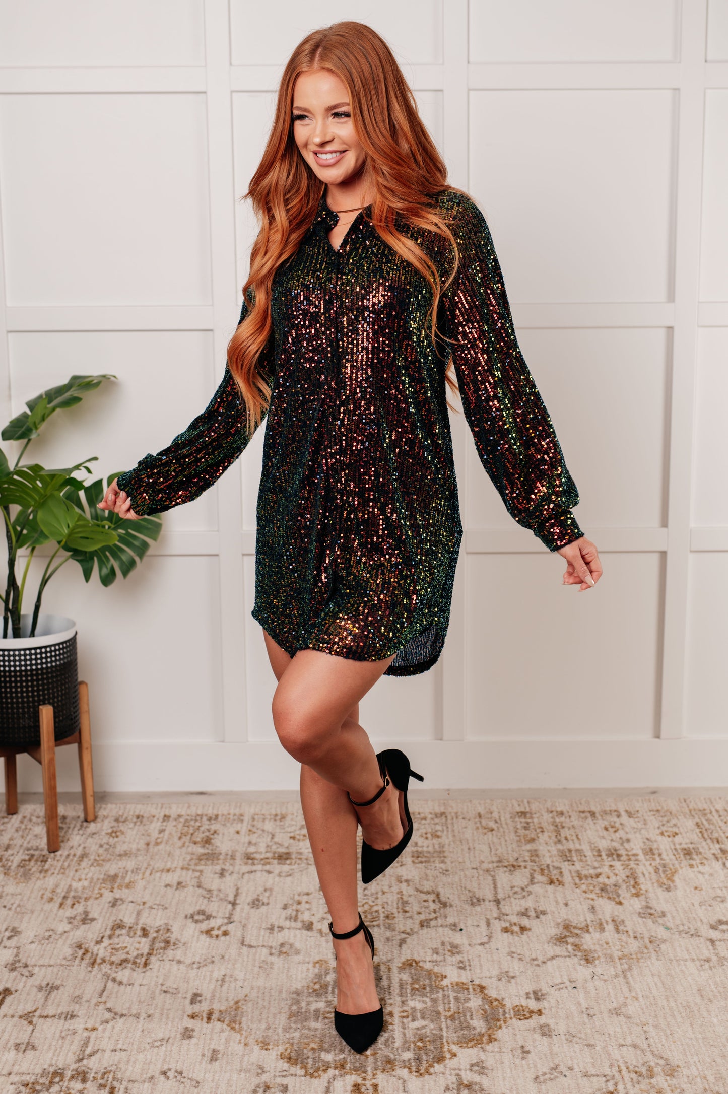 Shimmering Splendor Sequin Shirt Dress Duster