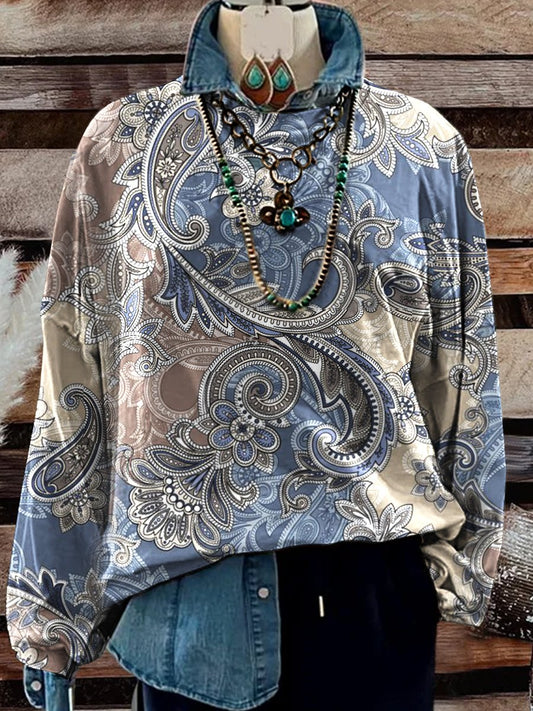 Paisley Floral Print Casual Sweatshirt