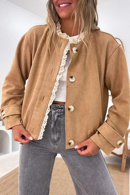 Women's Casual Lace Patchwork Pocket Jacket