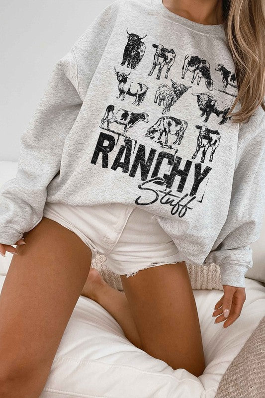 RANCHY STUFF COUNTRY FARM COW GRAPHIC SWEATSHIRT