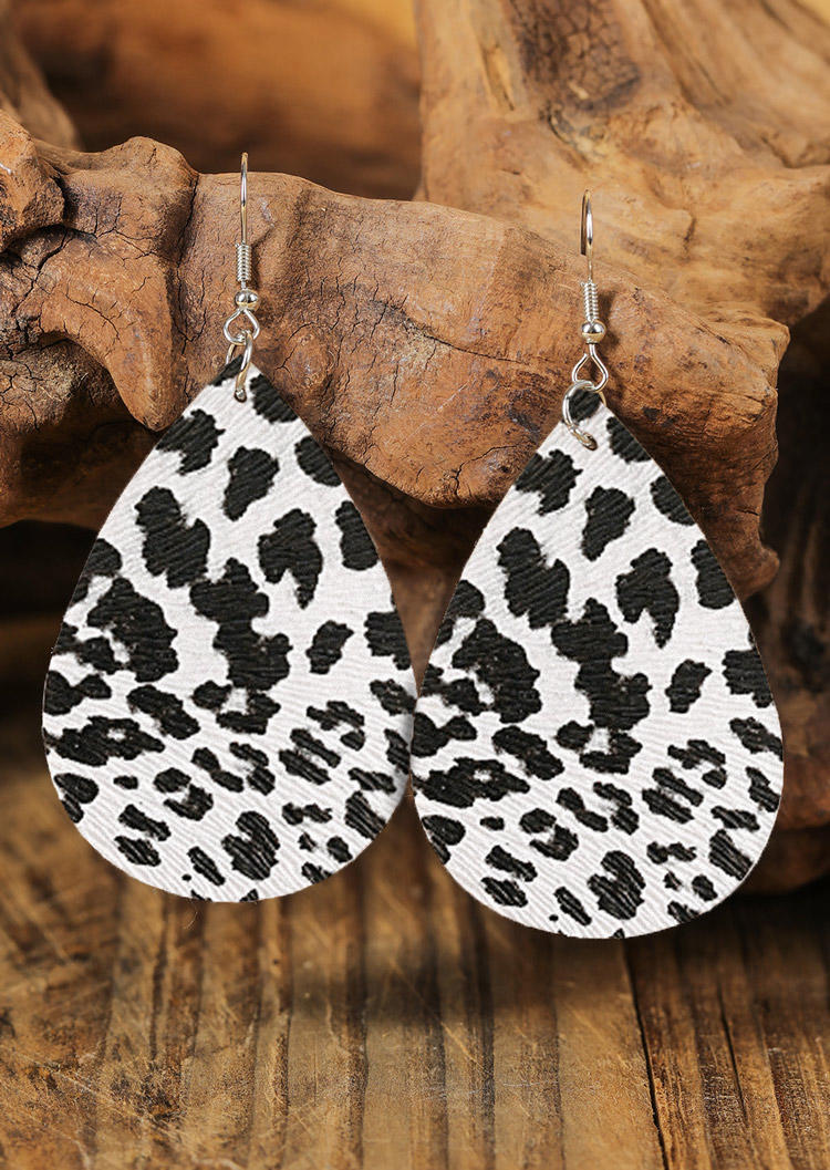 Leopard Water Drop PU Leather Earrings