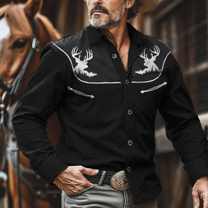 Men's Vintage Western Christmas Elk Shirt