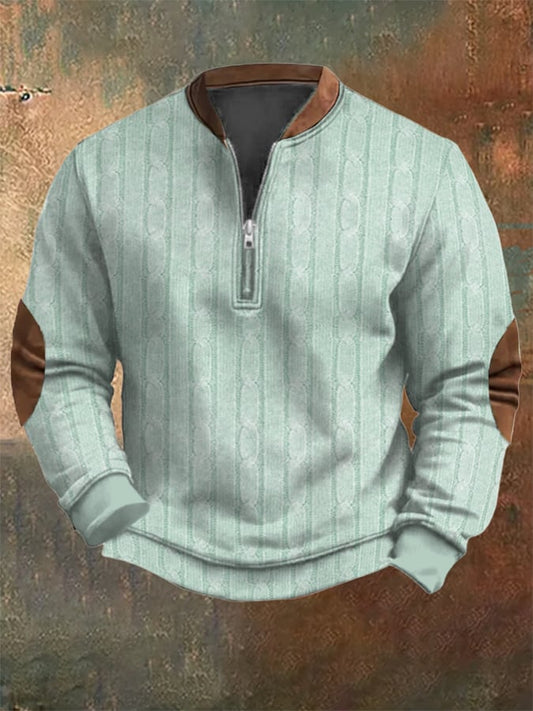 Men's Vintage Knit Print Zip-Up Sweatshirt