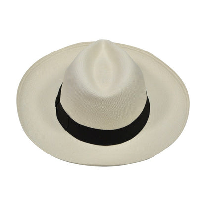 Genuine Panama Hat - Black Band - Wide Brim Classic Summer Fedora - White Toquilla Straw - Handwoven in Ecuador - GPH - HatBox Included-FREE SHIPPING