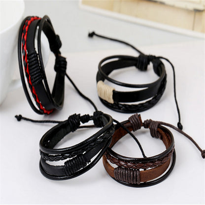 Unisex Quadruple Braided Leather Surf Bracelet