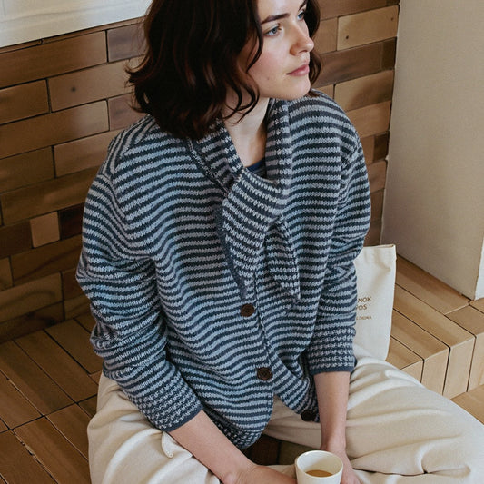 Scarf Knit Cardigan Striped Sweater