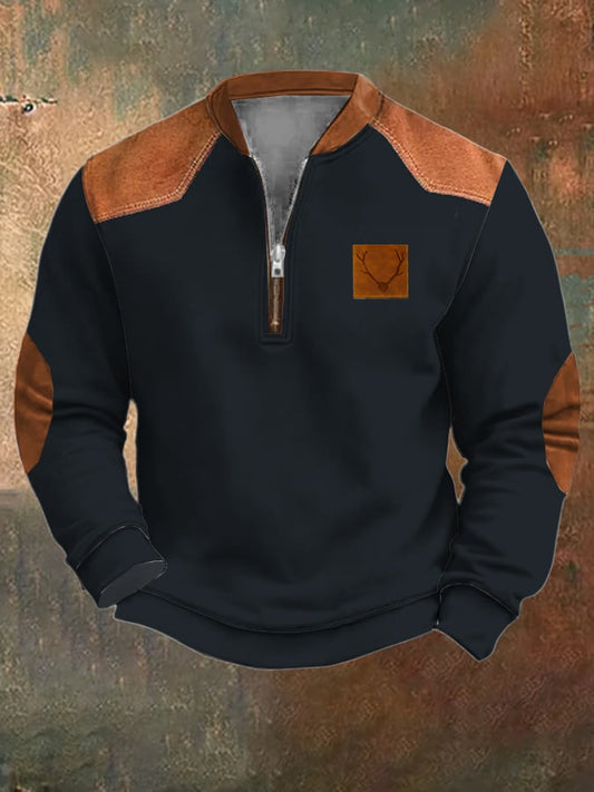 Men's Vintage Printed Casual Zipper Sweatshirt