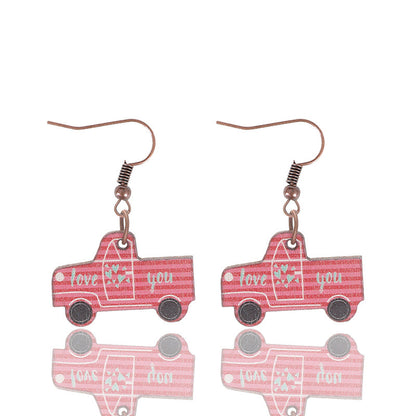 Valentine's Day Love Letters Car Shaped Wooden Earrings