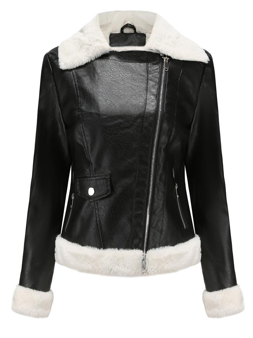 Glamorous Leather Jacket With Faux Shearling Lining