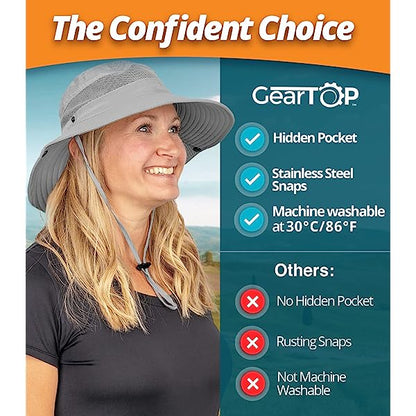 Fishing Hat UPF 50+ Wide Brim Sun Hat for Men and Women, Mens Bucket Hats with UV Protection for Hiking Beach Hats