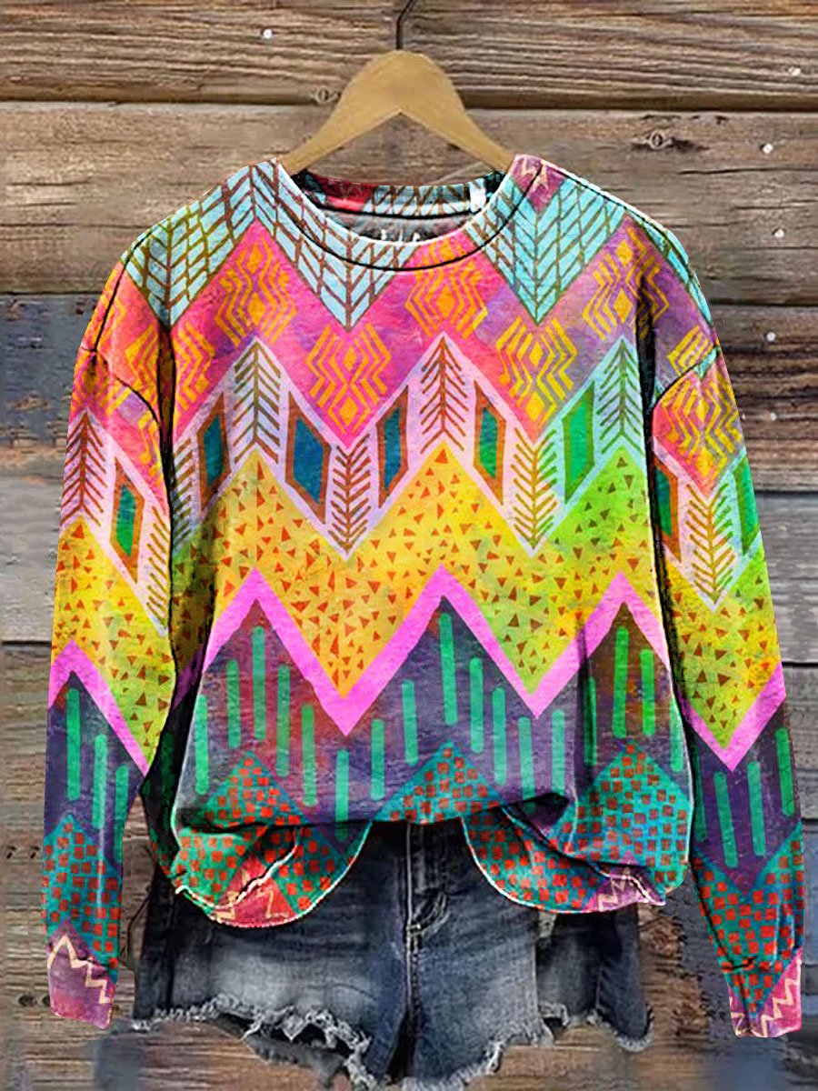 Colorblock Geometric Art Print Casual Sweatshirt