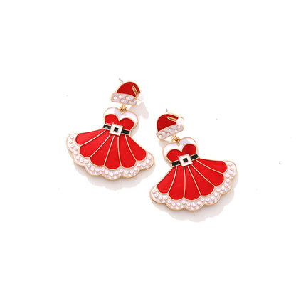 Christmas Hat Dress Pearl Earrings