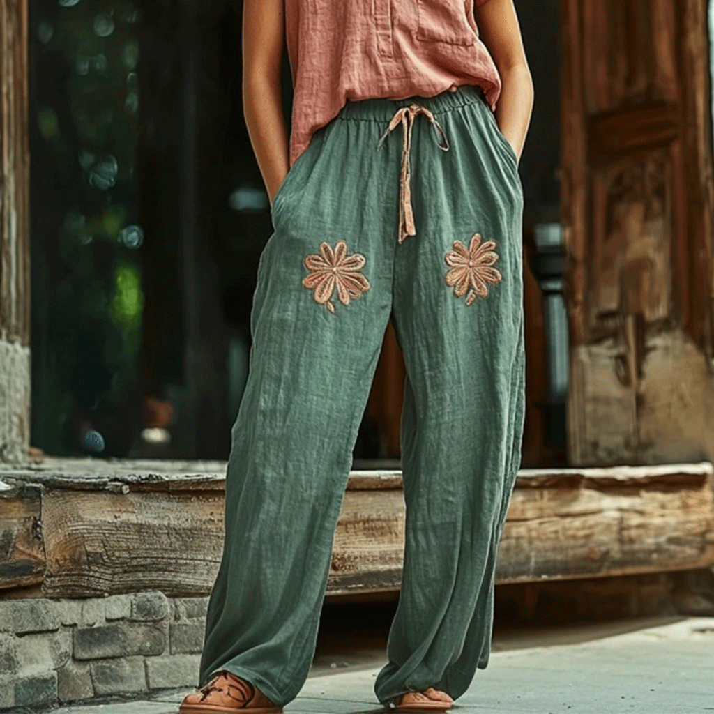 Women's Linen Bohemian Wide-leg Trousers