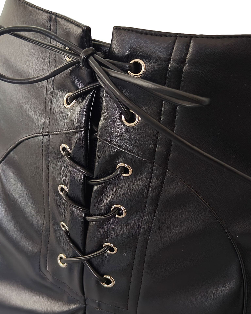 PU Straight Strap Casual Leather Pants