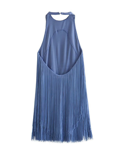 Halterneck Sleeveless Fringed Mini Dress