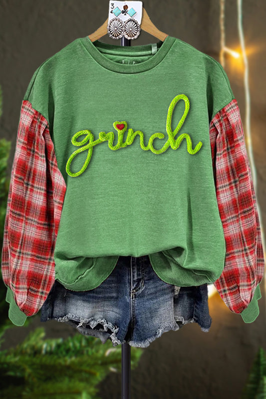 Vintage Grinch Plaid Printed Sweatshirt