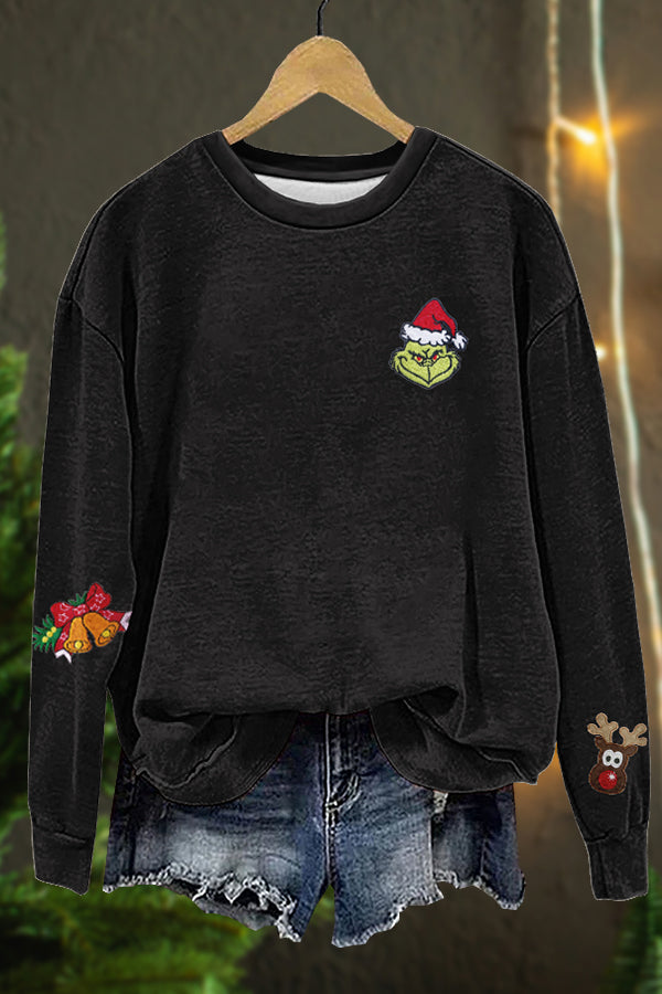 Cute Christmas Grinch Elk Print Sweatshirt