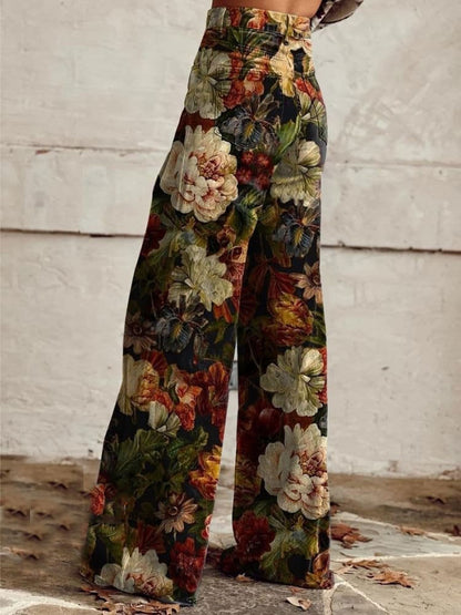 Women's Flower Print Casual Wide Leg Pants