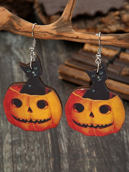 Halloween Pumpkin Accessory Wooden Earrings