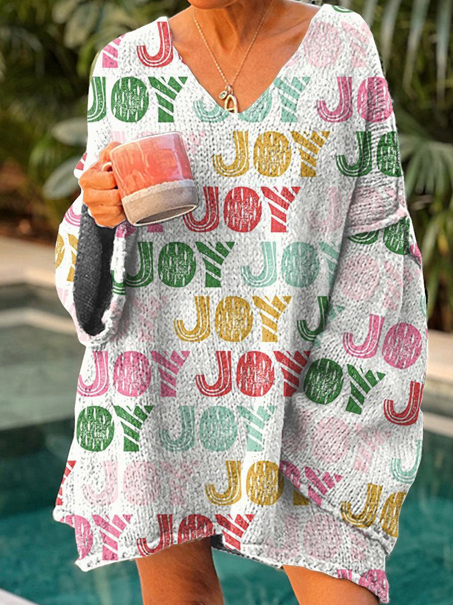 Women's Christmas Joy Art Print Casual Pullover Sweater