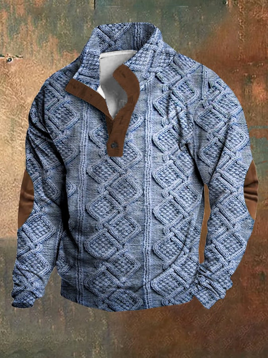 Men'S Vintage Textured Fabric Print Sweatshirt