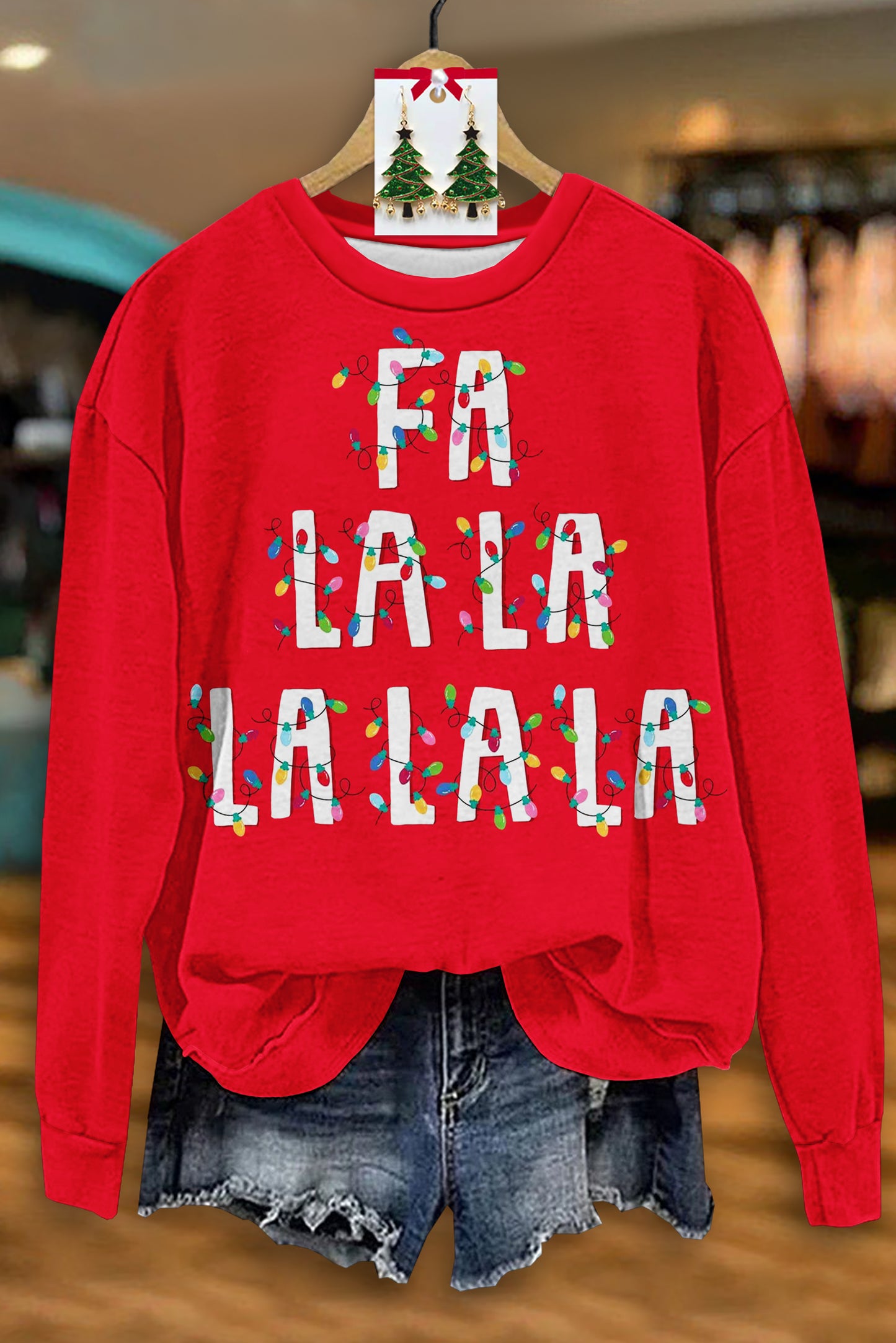 Classic Christmas FA LA LA Print Sweatshirt