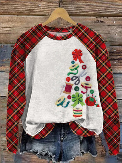 Lovely Embroidery Christmas Tree Art Printed Casual Sweatshirt