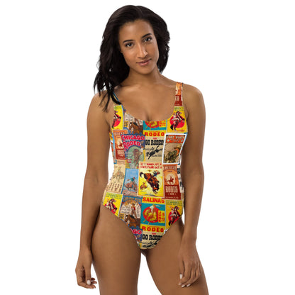 Yeehaw Vintage Rodeo Poster One-Piece Swimsuit