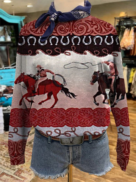 Western Cowboy Print Casual Sweatshirt