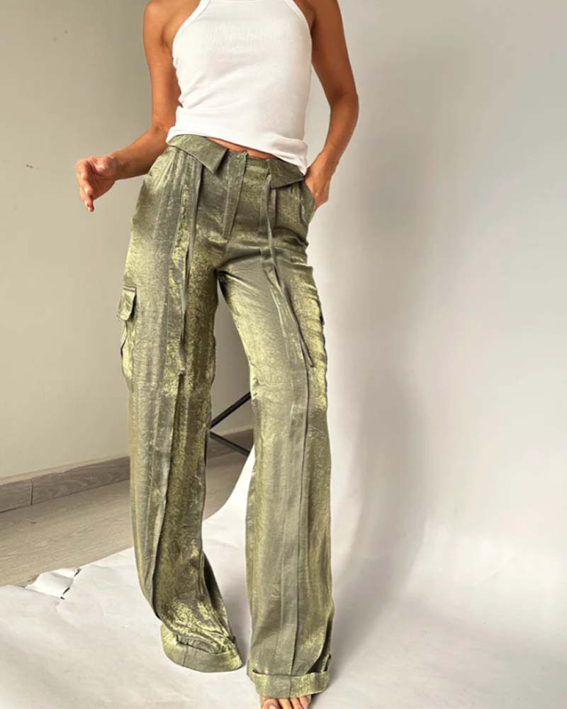 Loose Mercerized Pants Wide Leg