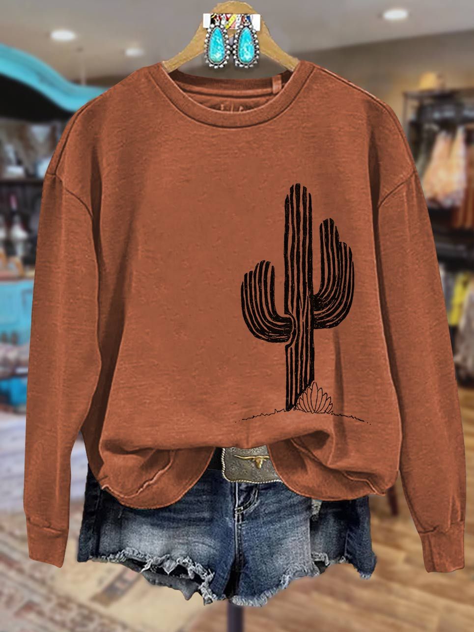 Cactus Print Casual Sweatshirt